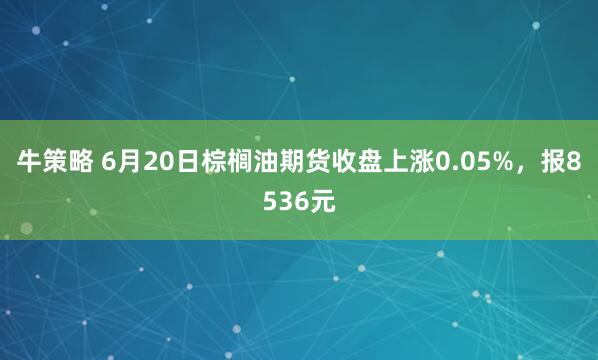 牛策略 6月20日棕榈油期货收盘上涨0.05%，报8536元